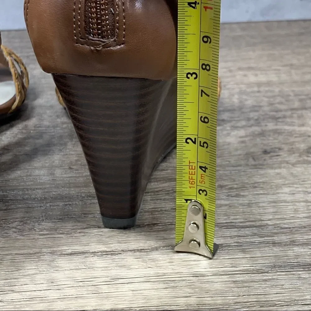 ETIENNE AIGNER E-Peanut Wedge Zip Up Strappy Sandals Shoes Brown Women's 7.5M‎